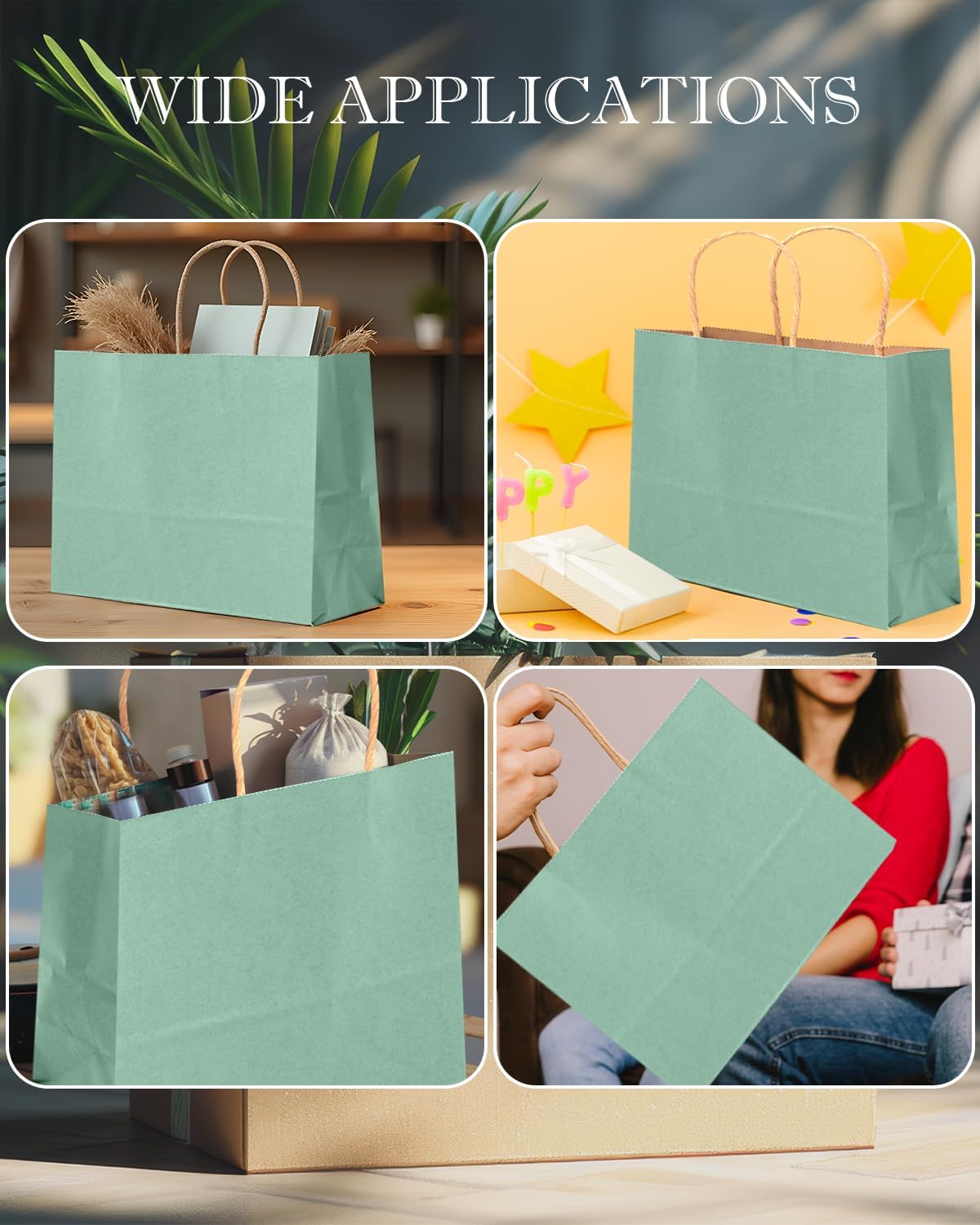 qiqee 100PCS Large Gift Bag with Handles Bulk 13"x4.5"x10" Gift Bags Kraft Light Blue Multiple Uses (32x11x25cm,Wide Large) - Image 7