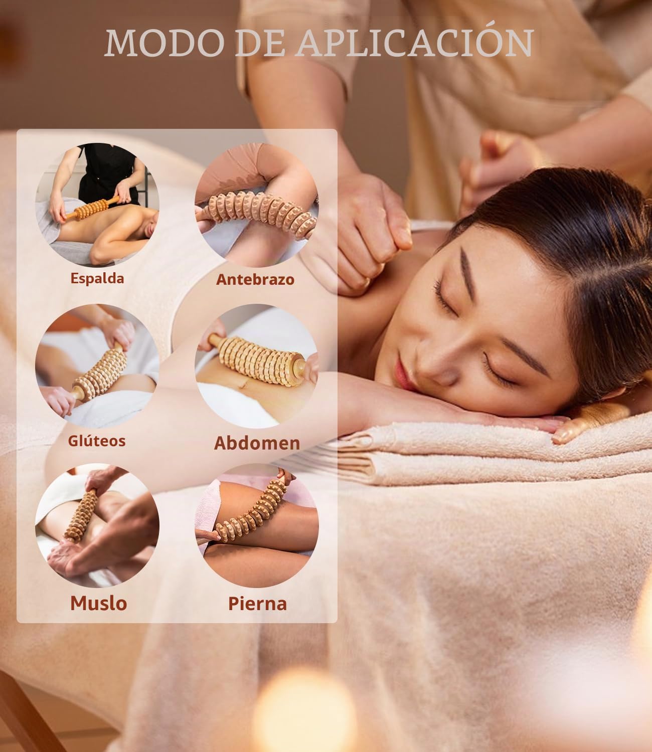 Masajeador Anticelulítico para Maderoterapia Corporal, Masajeador Celulitis Muslos, Rodillo De Fascia De Madera De Haya, Masajeador Celulitis (12 Rondas)