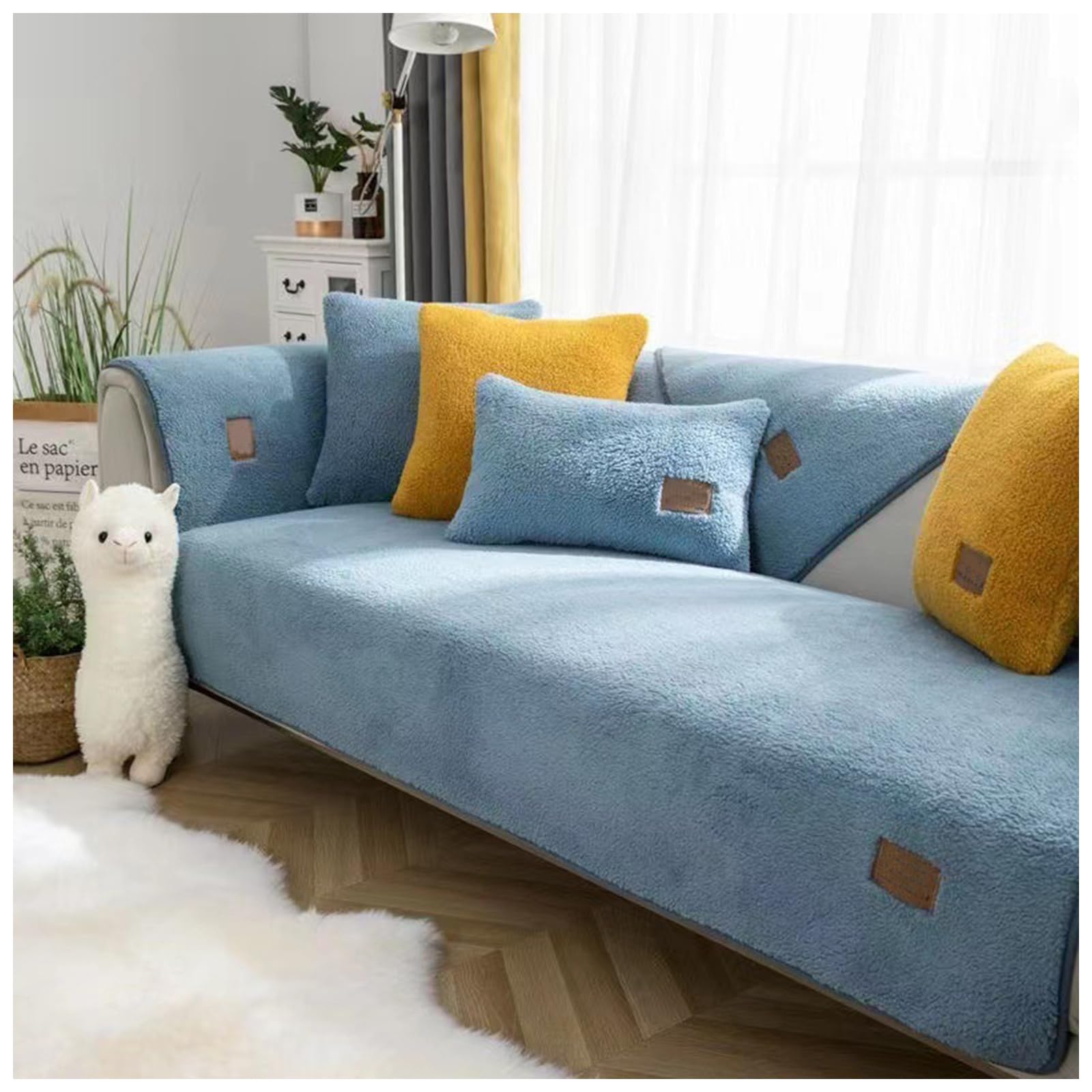 Thick Fuzzy Sherpa Fleece Non-Slip Sofa Cover, Non Slip Sofa Cover, Fuzzy Couch Cover, Washable 1/2/3 Seater Pure Color Sectional Sofa Protector (blue,70 * 180cm)