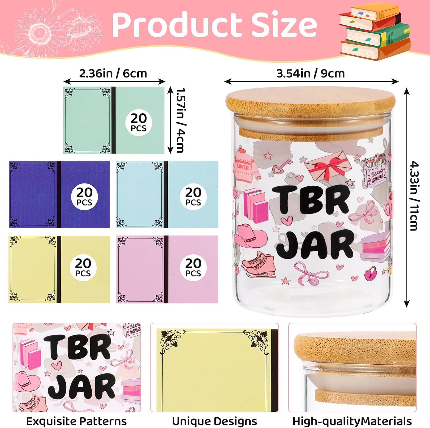 TBR Jar Gifts for Book Lovers Reading Accessories To Be Read List Jar with 100 Colorful Notes Bookish Bookworm Gift for Book lover (Style 2) image 4