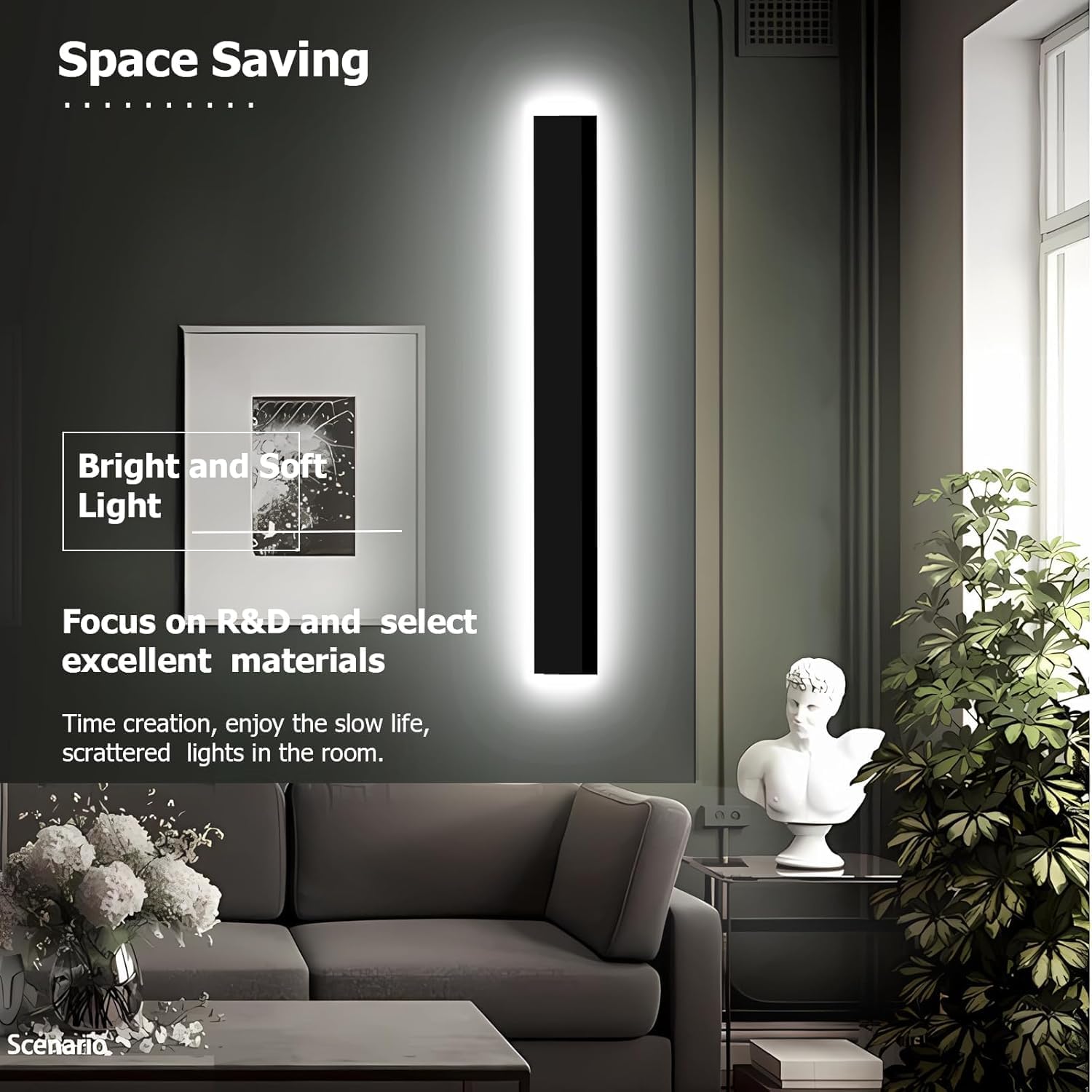 12in Modern Outdoor Lights Fixture,4.33in Wide Dimmable Exterior Wall Lights for Garage and Front Door,Long Outdoor Wall Sconce IP65 Waterproof,Black LED Outdoor Entrance Lighting