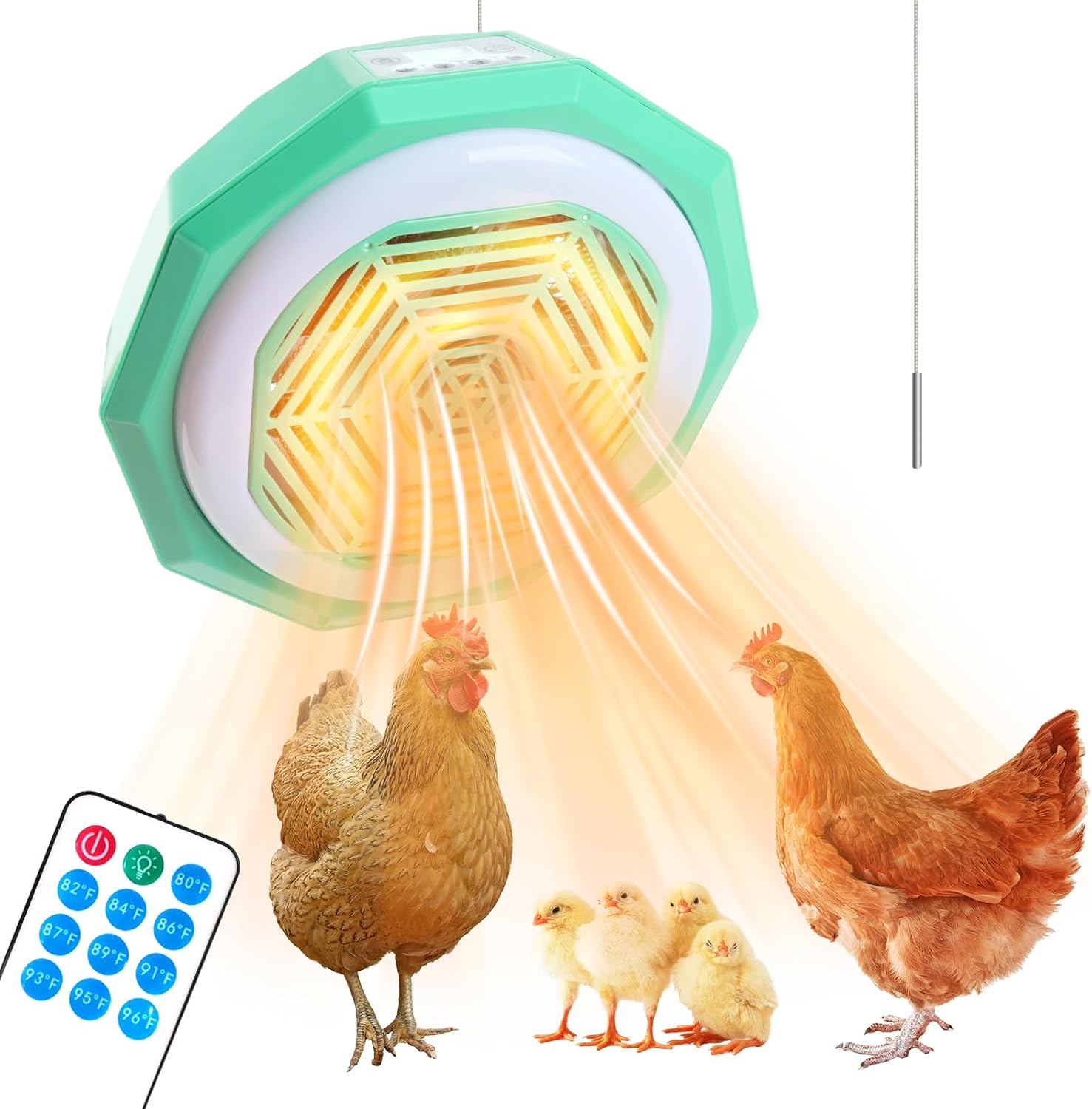 Chicken Coop Heater for Winter Chicken Coop Heater Inside Coop wiith Circulation Fan Power Adjustable Digital Display Chicken Brooder Lamp Warmer wiith Remote Control Poultry Heating Fan Green