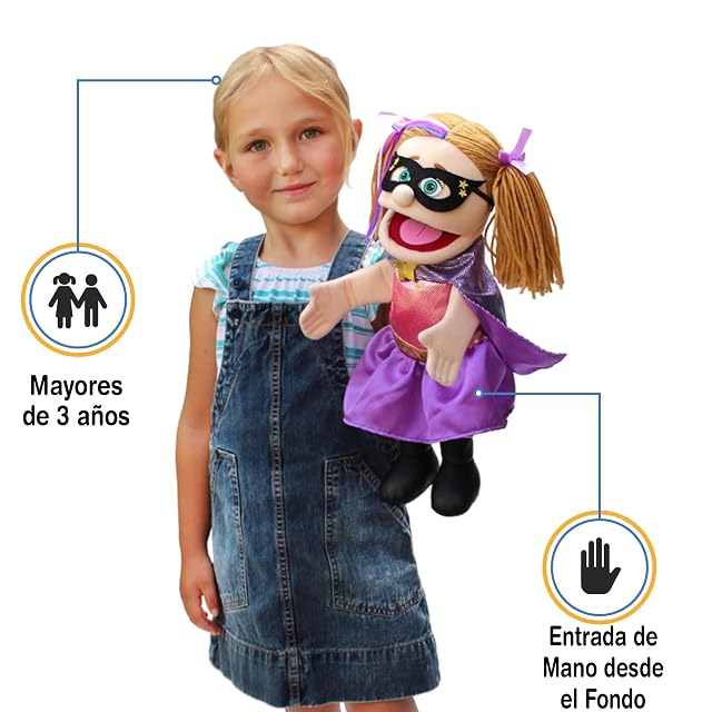 Foto 2 de 5 de SiLLy puppets Marioneta de mano de superhéroe, niña melocotón, 40 cm, felpa
