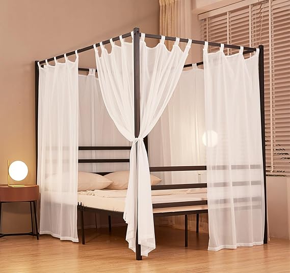 Amazon.com: Akiky White Canopy Bed Curtains 4 Corner Bed Canopies Voile Sheer Canopy Curtains ...