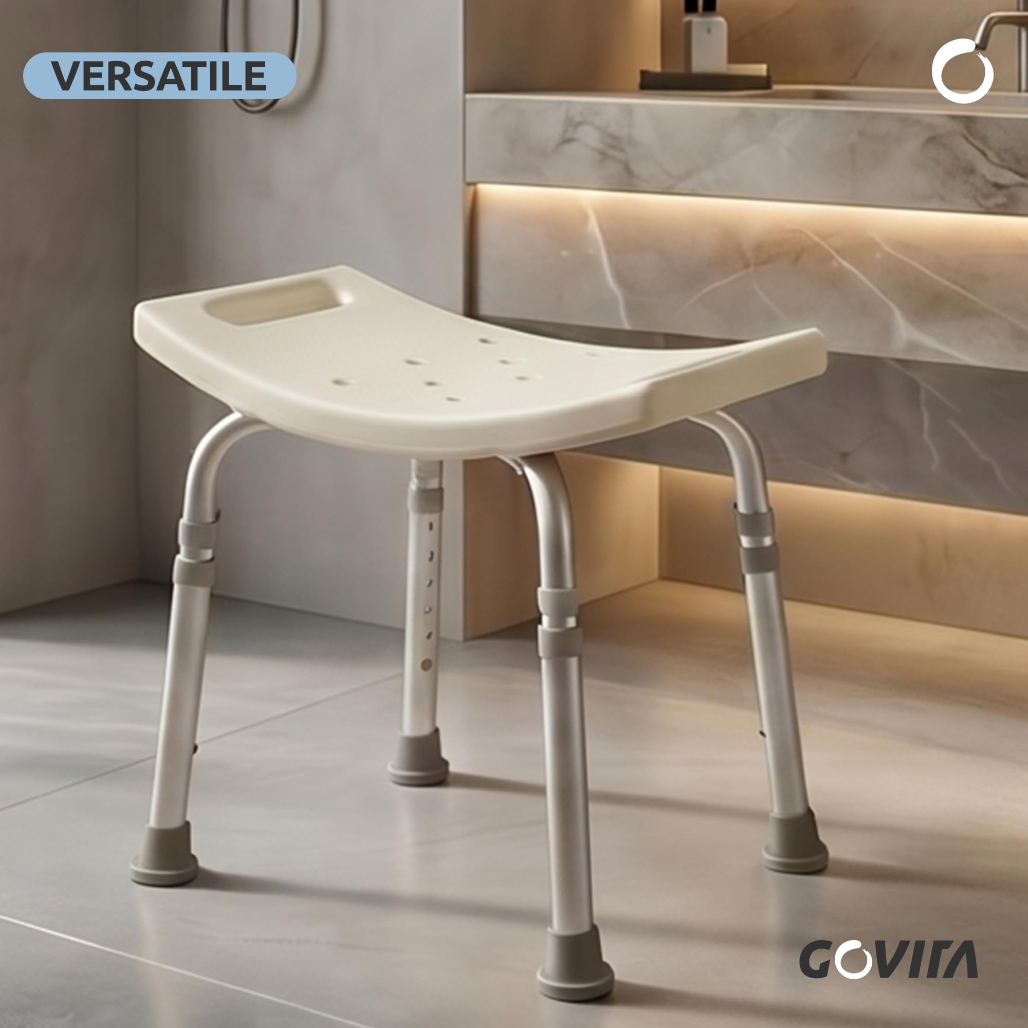 GOVITA Sgabello Doccia Anziani e Disabili Antiscivolo – Sedia Doccia Regolabile in Alluminio, Sedile Sicuro e Stabile con Piedini Antiscivolo, Ideale per Doccia e Vasca (43 cm, Rettangolare)