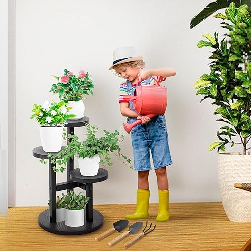 Miniatura 2 de Soporte de madera para plantas de 3 niveles para interiores, soporte de metal de hierro escalonado para plantas, soporte de esquina para plantas,
