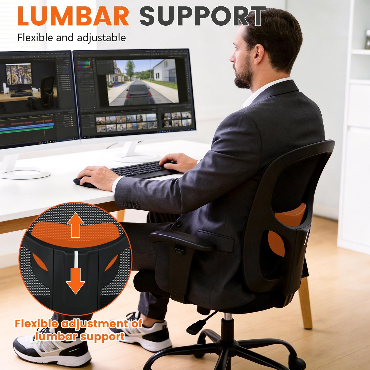 Big and Tall Office Chair 400lbs Wide Seat Desk Chair Computer Chair with Lumbar Support Adjustable Arms Task Rolling Swivel Mesh Executive High Back Ergonomic Chair for Adults Women,Black