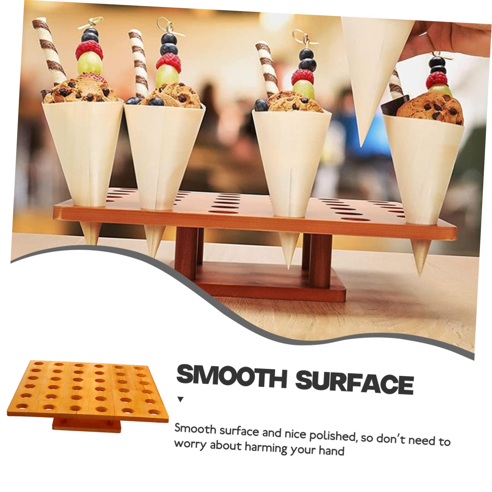 Espositore per Coni Gelato in Legno Arancione Superficie Liscia e Robusta per Negozi di Gelati e Mercati, Design Contenitore da Banco Elegante e Funzionale