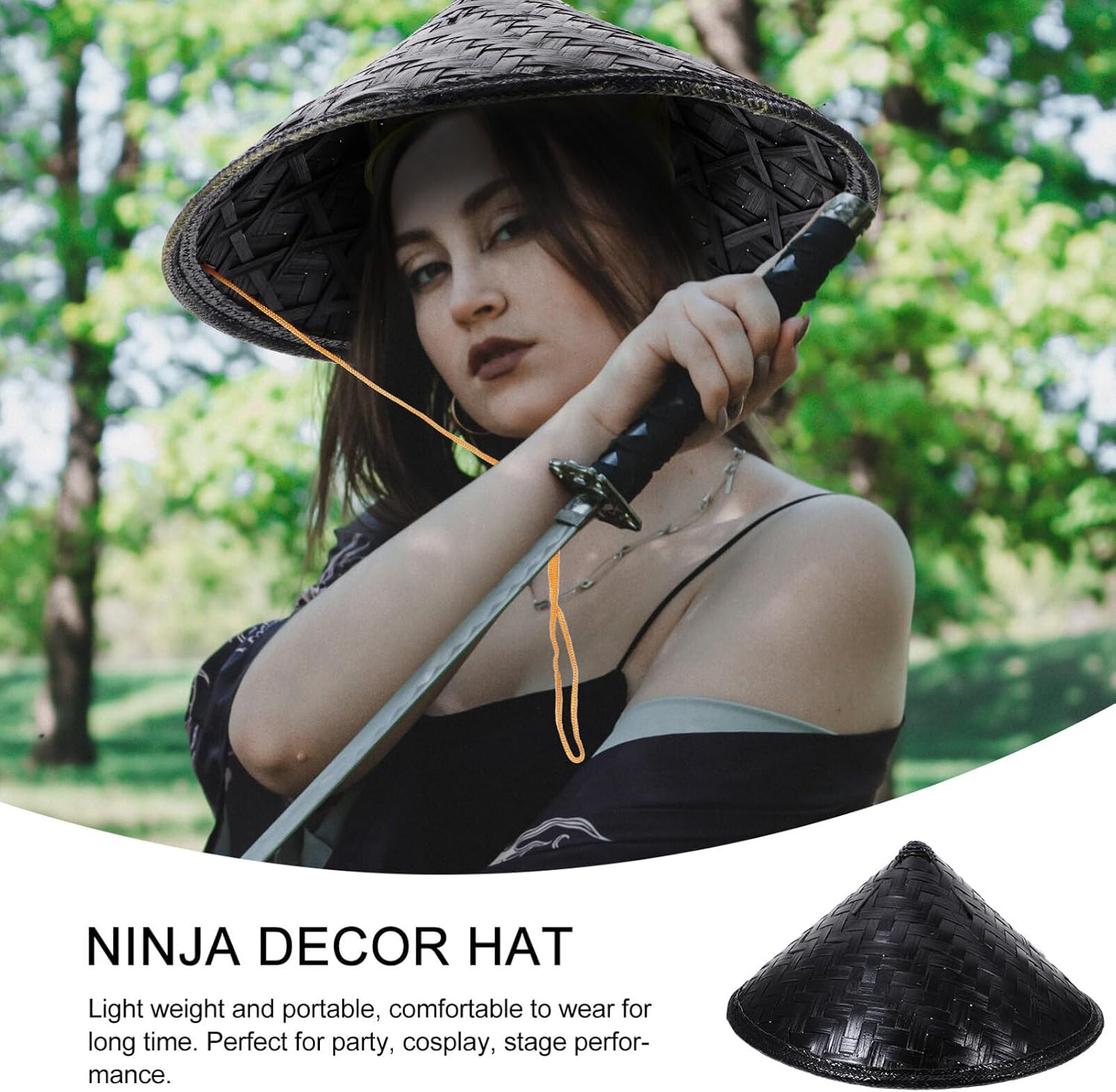 Rice Hat Handmade Japan Samurai Hat Bamboo Knight Cosplay Rice Black Cap Cone