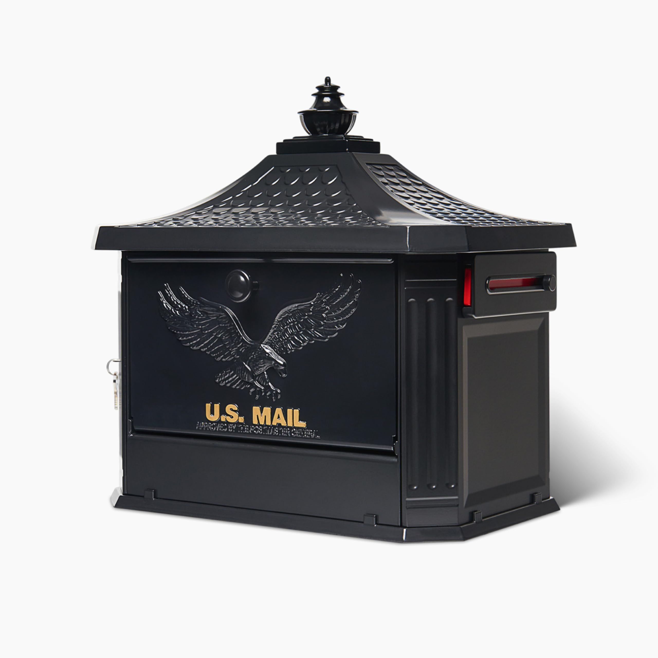 Architectural Mailboxes Hamilton™ Secure, Locking USPS Approved Heavy Duty, Cast Aluminum Metal Post Mounted Mail Box for Outside, Black Large Curbside Mailbox with Magnetic, Lockable Double Doors