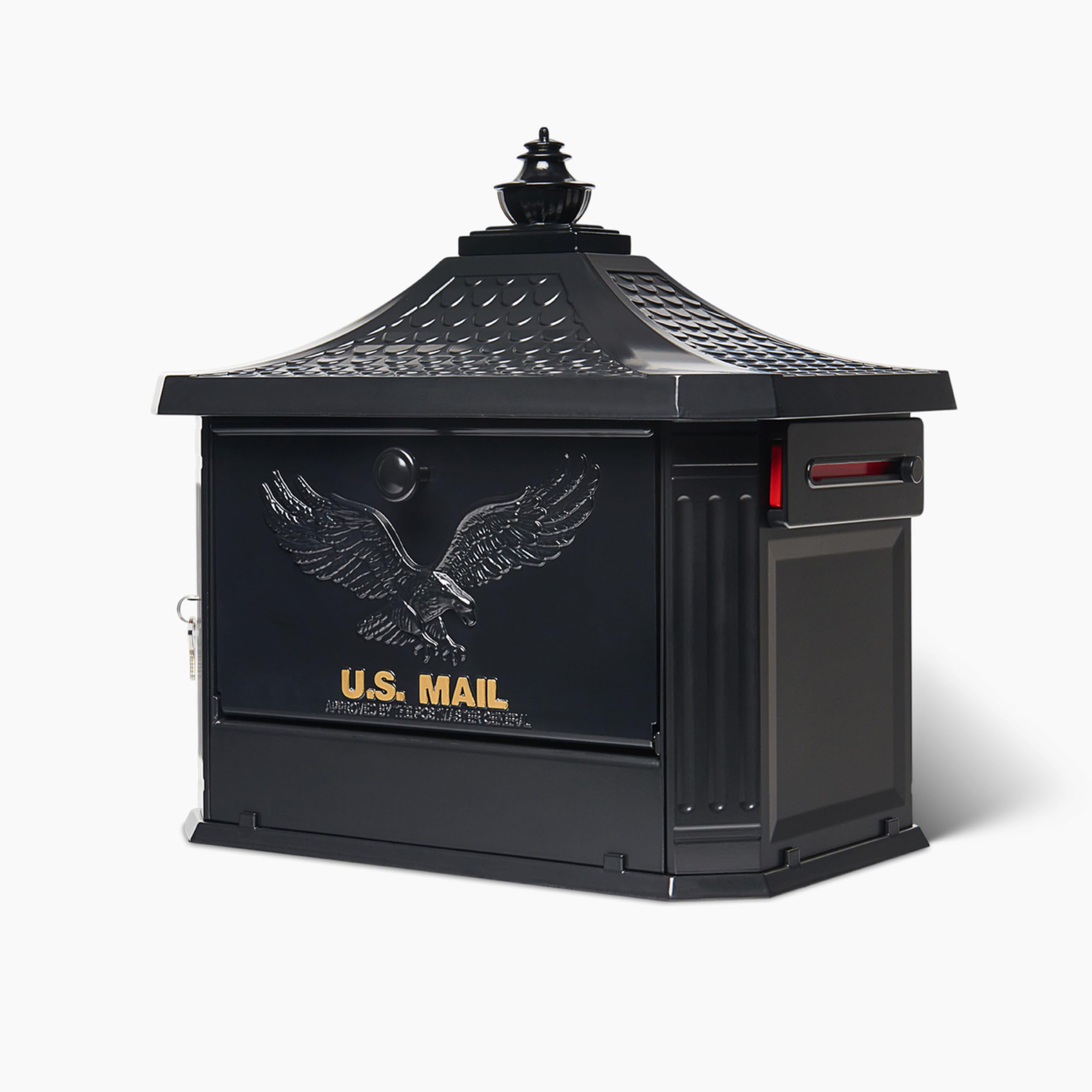 Architectural Mailboxes Hamilton™ Secure, Locking USPS Approved Heavy Duty, Cast Aluminum Metal Post Mounted Mail Box for Outside, Black Large Curbside Mailbox with Magnetic, Lockable Double Doors