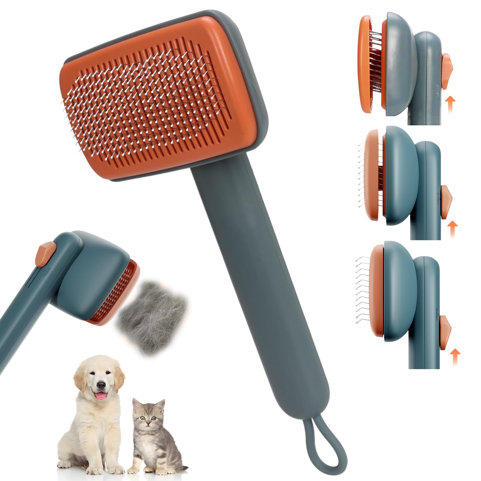 Cepillo de limpieza automática para gatos y perros, cepillo de pelo de mascotas para desprendimiento de pelo largo y corto, verde