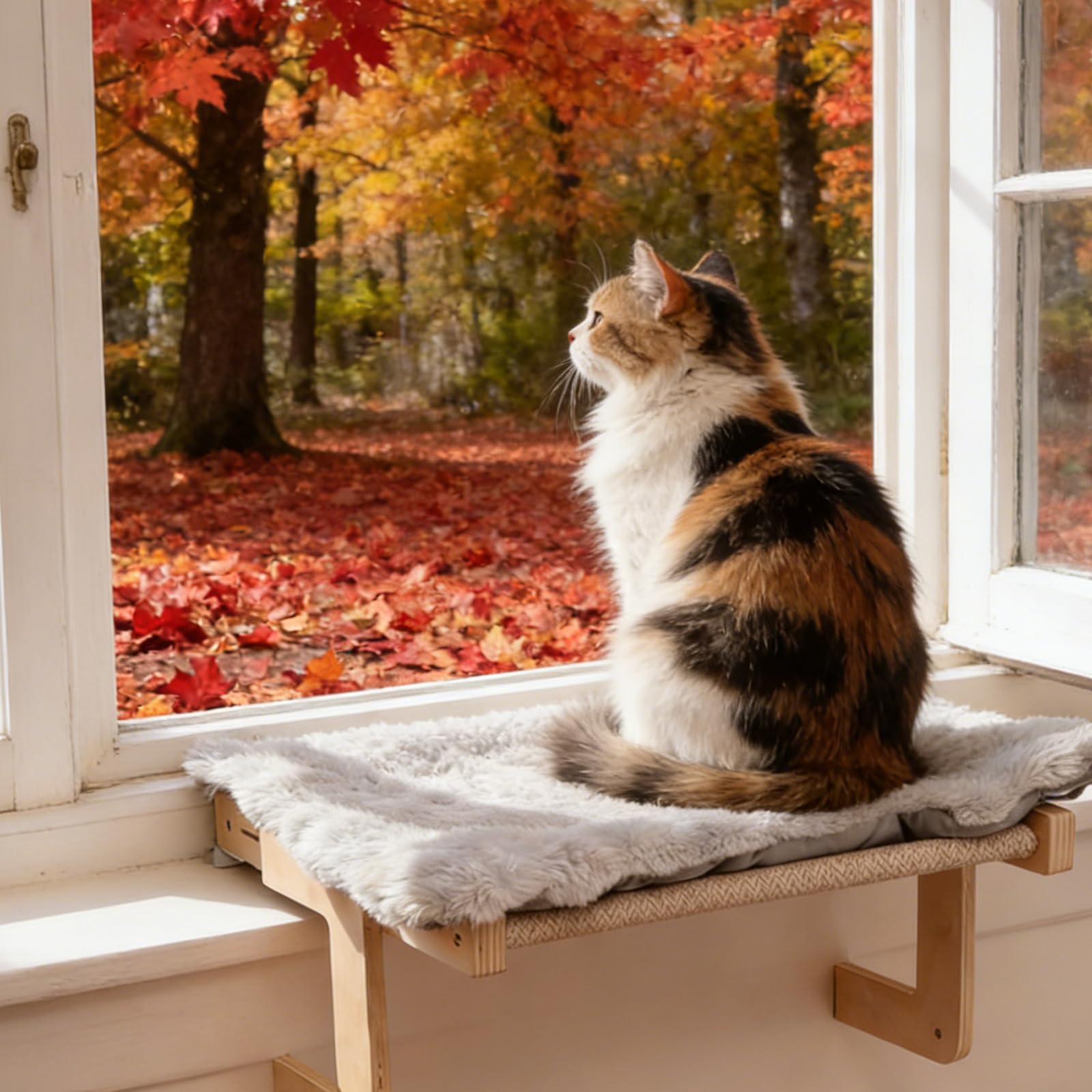 Hamaca Cama Gato Ventana, Hamaca para Ventana con Alfombra Reversible y Lavable, Instalación sin Herramientas Estante para Gato MAX.20 kg, 50 x 39 cm