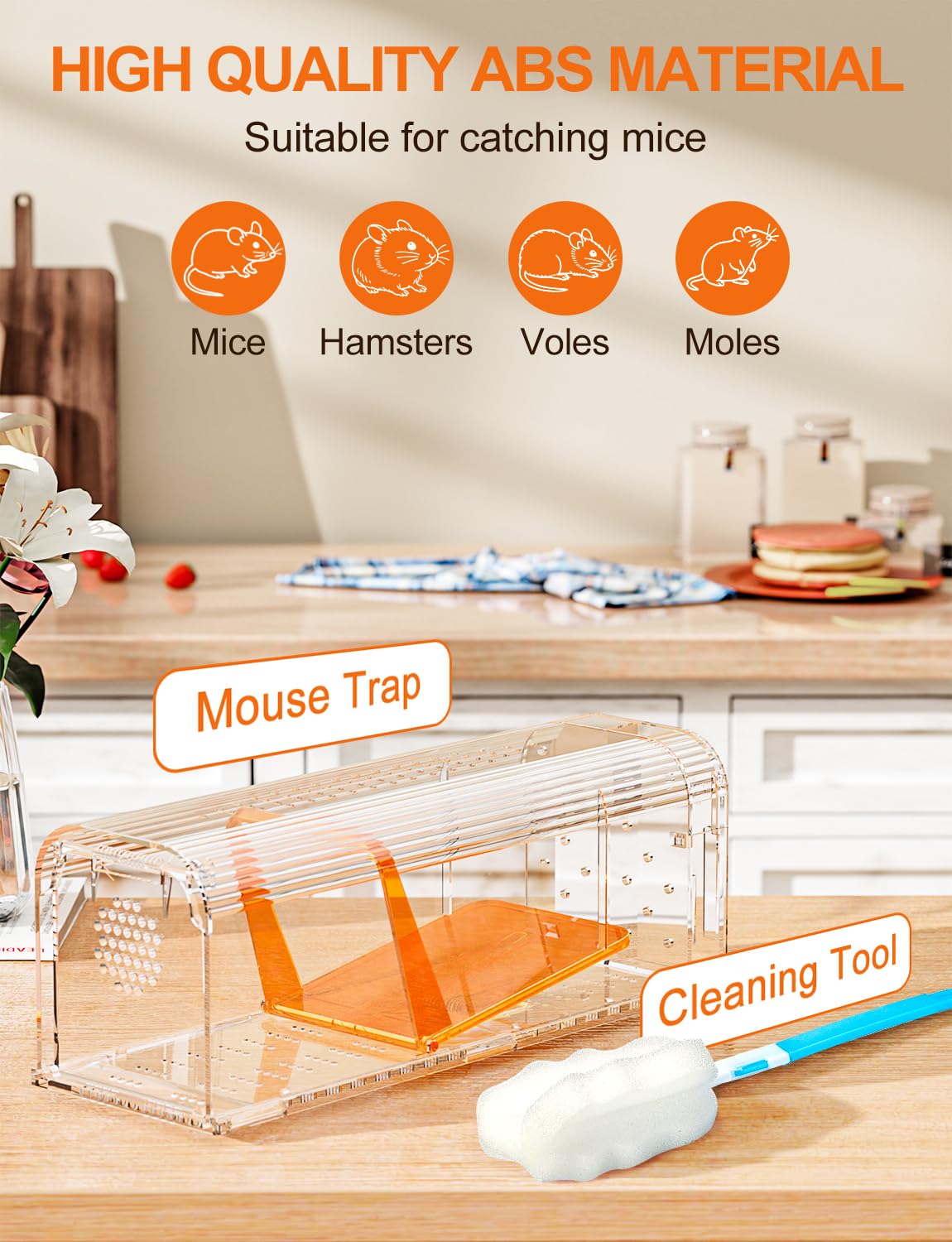 TAKRINK Trappola per Topi Umana Non Letale 2 Confezione Trappola per Topi per Esterni Riutilizzabili per Catturare e Rilasciare, Sicura per Bambini e Animali Domestici con Una Spazzola di Spugna