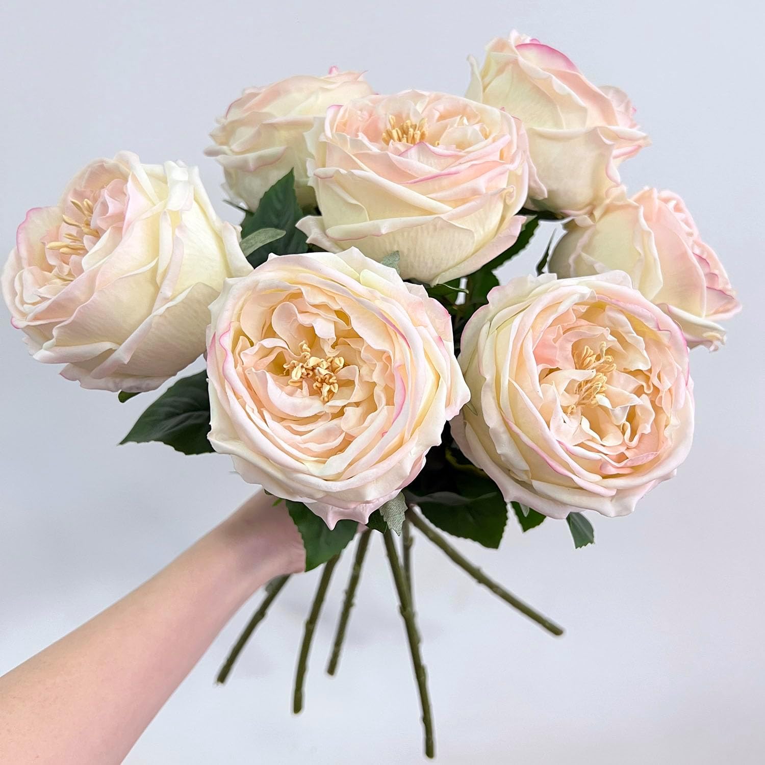 5 Pcs Silk Real Touch Roses Artificial Flowers, Lifelike Latex Fake Austin Rose Peonies for Elegant Console Table Decor, Gorgeous Floral Centerpieces for Tables (Blush)
