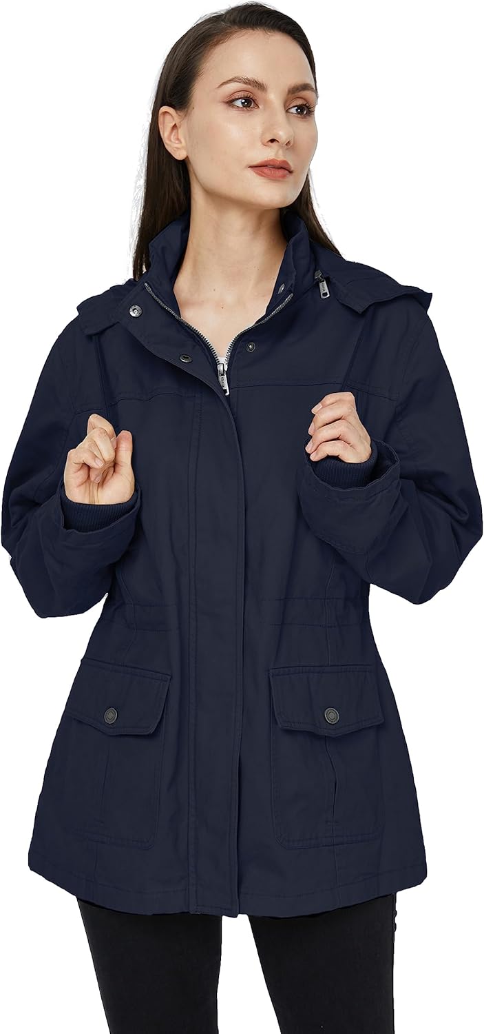 WenVen Women's Cotton Military Jacket Lightweight Casual Anorak Coat with Hood - Image 2