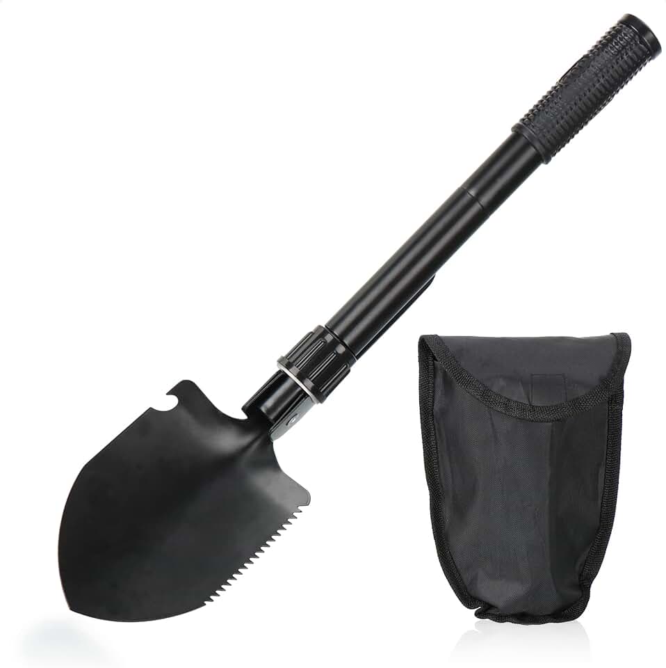 COM-FOUR® Pala Plegable con Mango Largo - Mini Pala Plegable con Mango extendido para un Mejor apalancamiento - Pala con abrebotellas (Negro - 41cm)