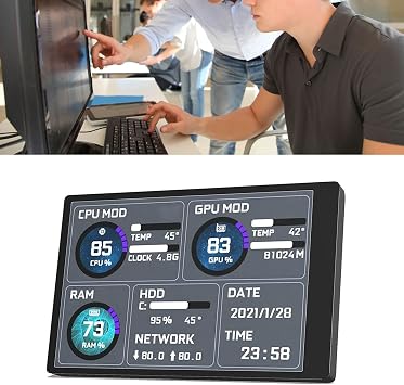 ASHATA 3.5 Inch IPS USB Mini Screen,PC Mini Display Screen CPU RAM HDD Data Temperature Display Computer Case Display,360 Degree Rotation,Only for System