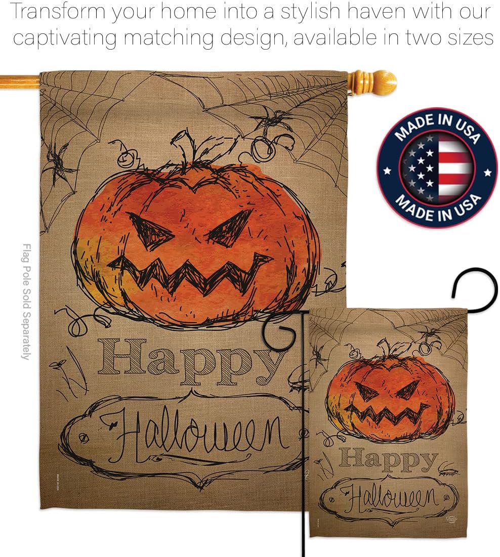 Happy Halloween Garden Flag - Set Wall Hanger Fall Witch Trick or Treat Spooky Night Black Cat Season Autumntime Pumpkin - House Decoration Banner Small Yard Gift Double-Sided Made In USA 13 X 18.5