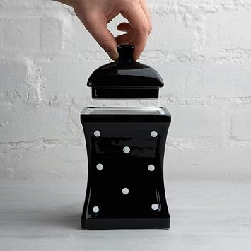City to Cottage Handmade Black and White Polka Dot Large Ceramic 31.5oz/900ml Kitchen Storage Jar with Lid | Pottery Canister, Cookie Jar, Housewarming Gift