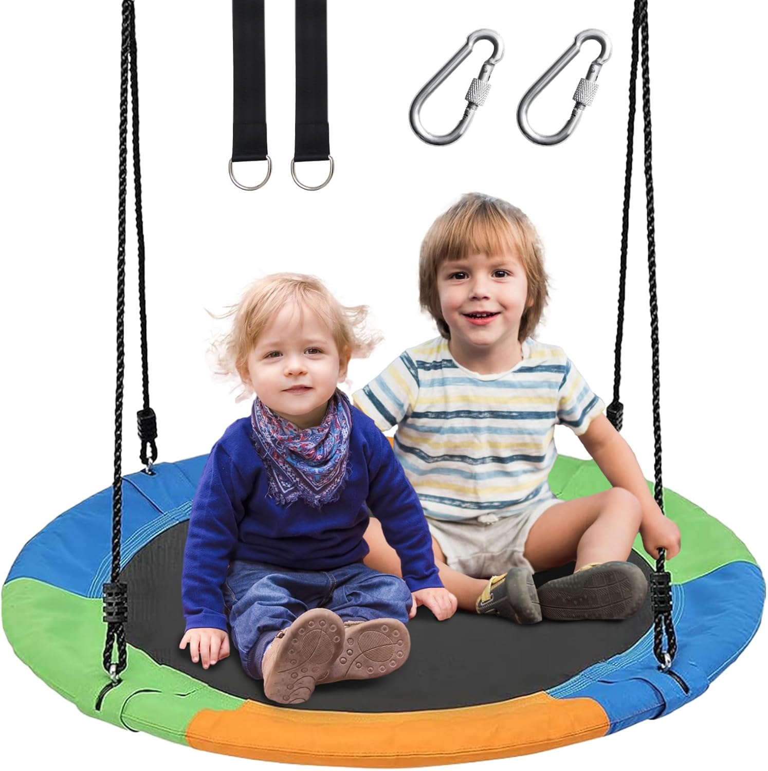 Tree Swings for Kids Outdoor, 40 Inch Diameter 600lb Weight & Adjustable Hanging Ropes Tree Swings, Great for Playground Swing, Backyard and Playroom(3 Colors) (Multicolor)