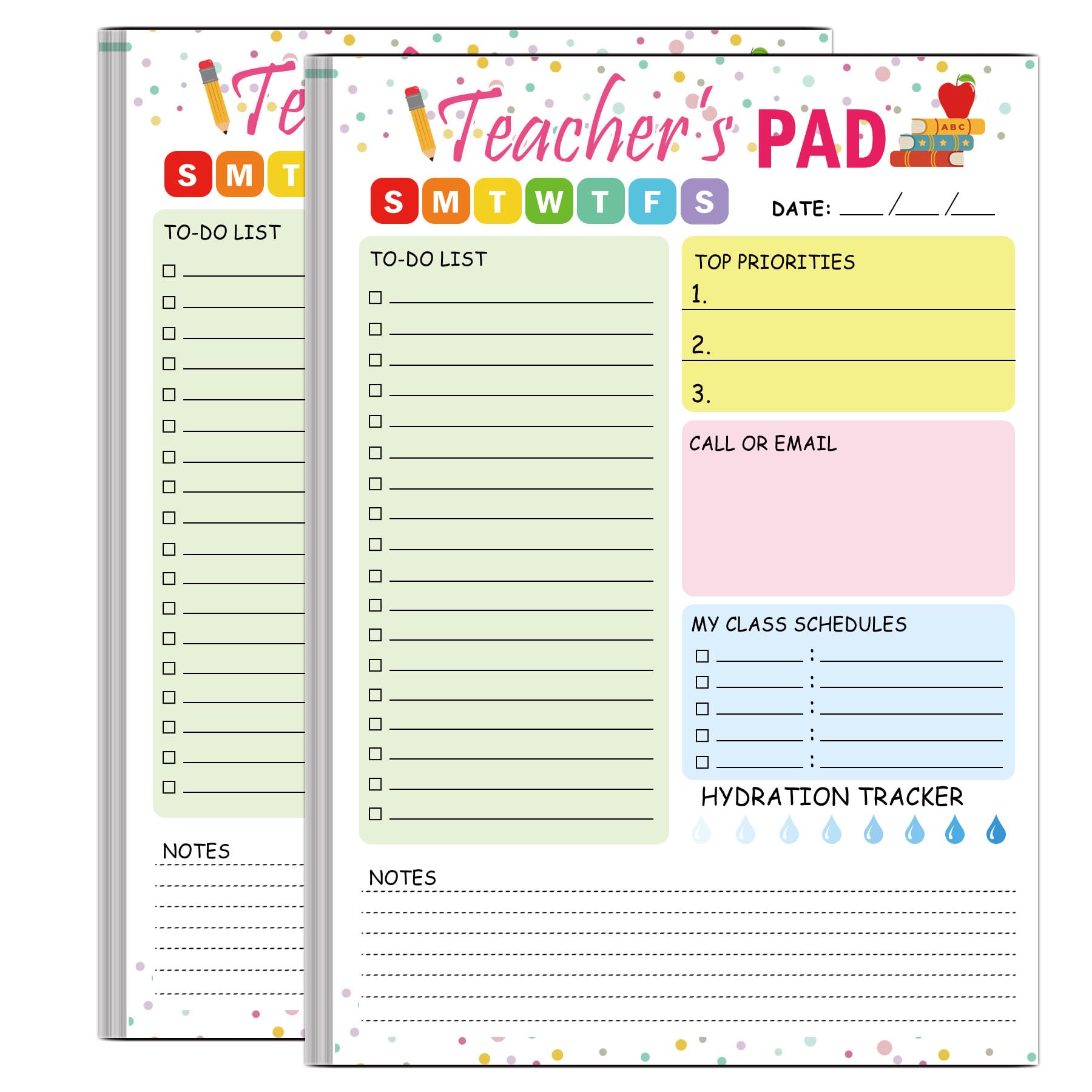 Teacher Notepad 5.5 x 8.3 Inch Checklist Daily Scheduler Sheets Tear-Off Daily to Do List Organizer Planner Sheets for Teachers Daily Tasks Notepad Appreciation 2 Pack