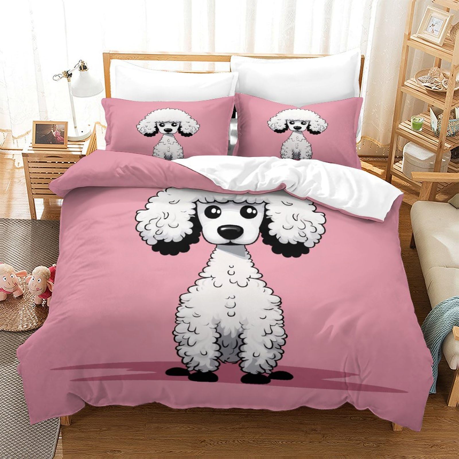 Parure de lit Pékinois 3D pour chambre d'enfant et ado en microfibre