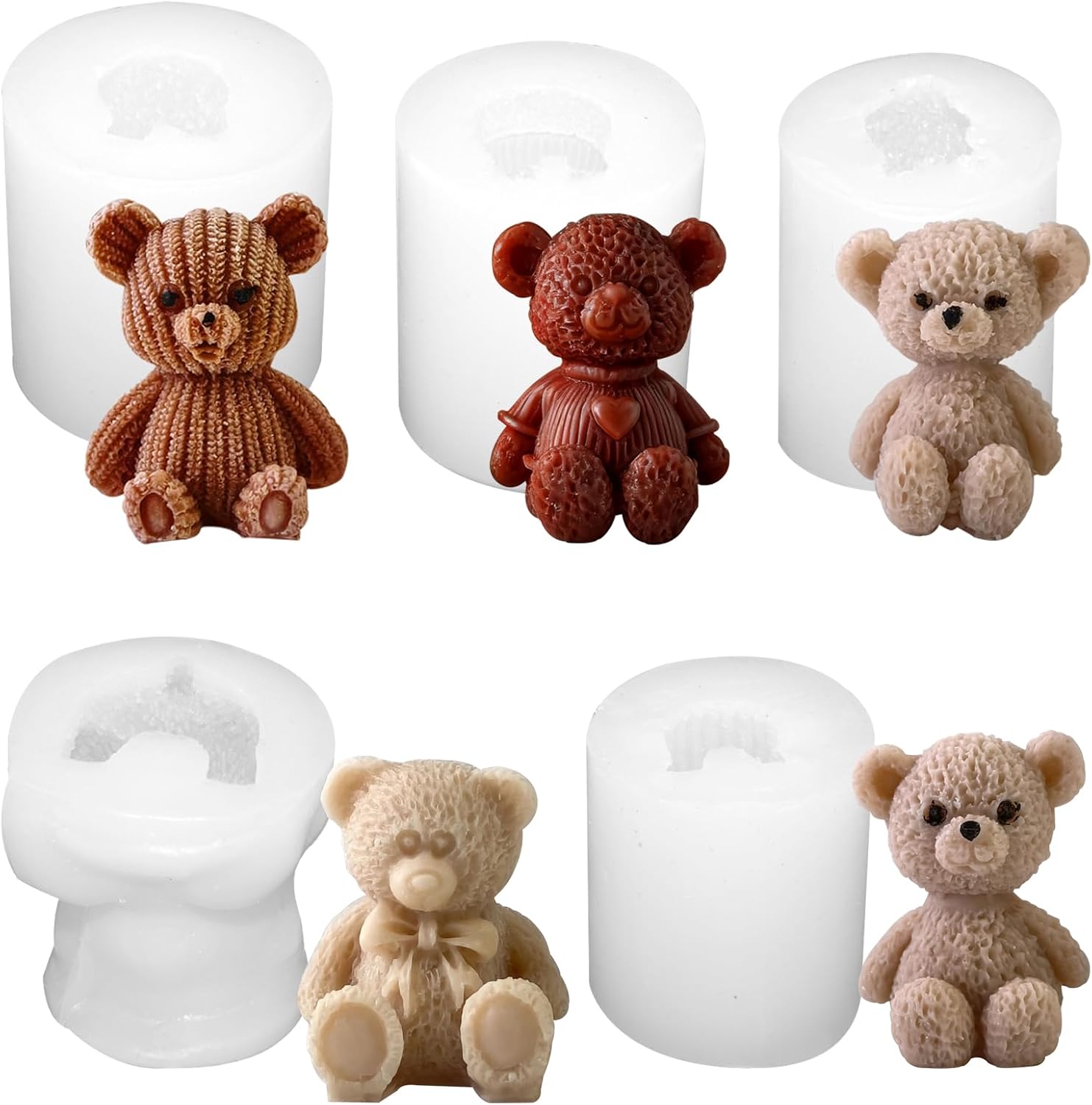 5 Pcs Silicone Candle Molds, 3D Cute Bear Silicone Candle Making Molds Bear Soap Mold for Candle Soap DIY