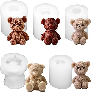 5 Pcs Silicone Candle Molds, 3D Cute Bear Silicone Candle Making Molds Bear Soap Mold for Candle Soap DIY