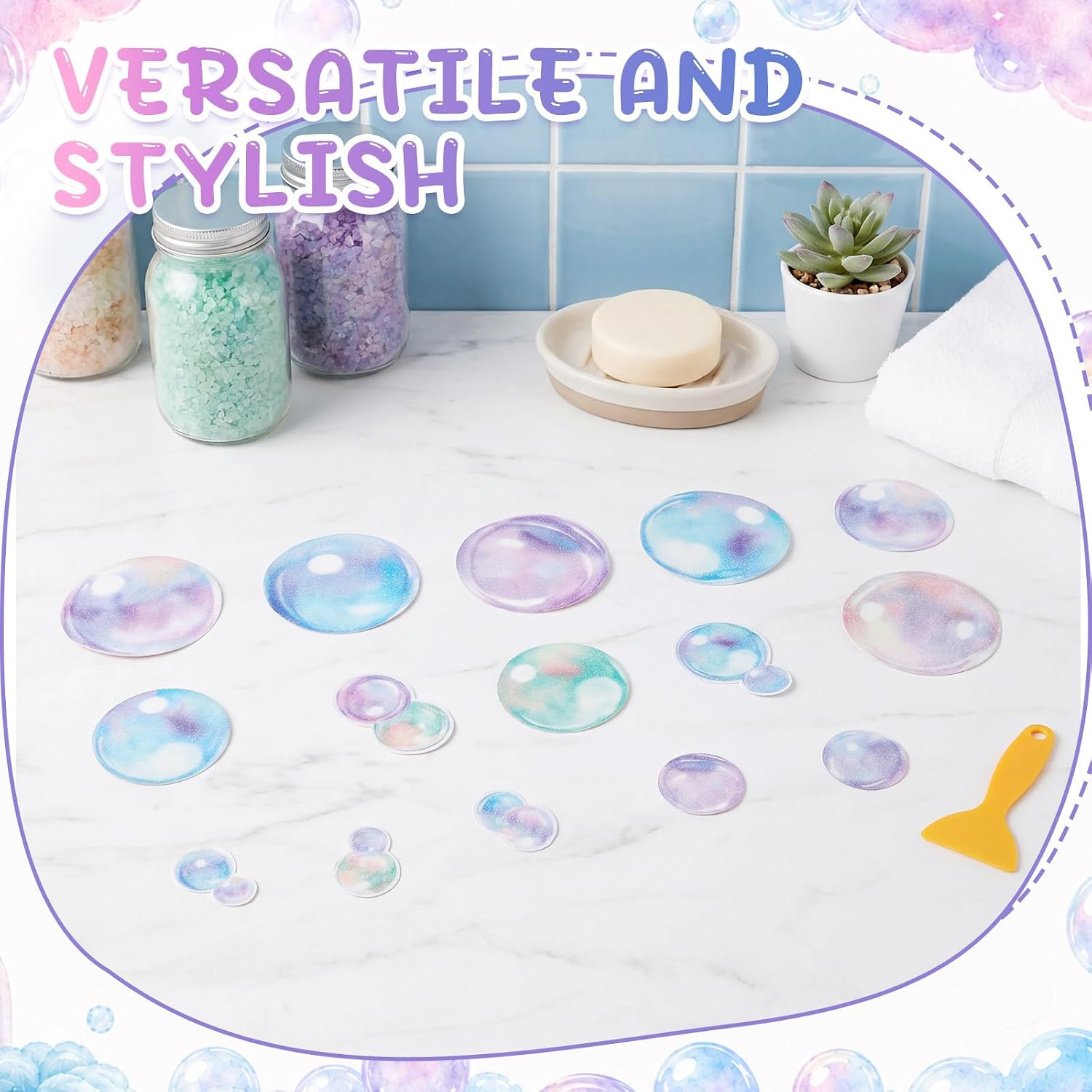 Fullhawl 30 Pcs Pastel Bubble Non Slip Shower Stickers, Bathtub Safety
