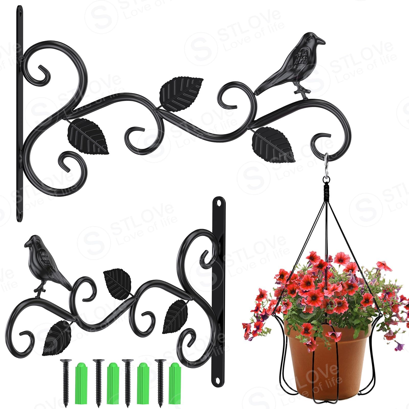 2 Packs Hanging Basket Brackets Wall Hanging Hooks 12 Inch Iron Plant