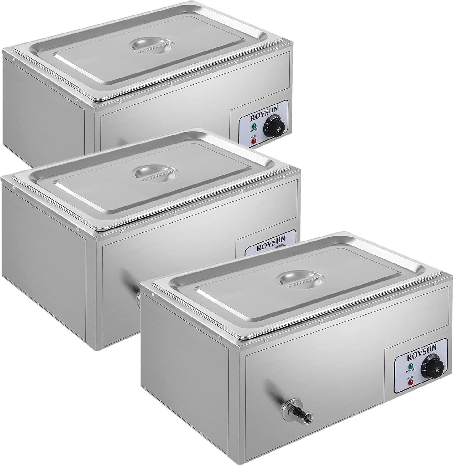ROVSUN 3-Pack 21QT Full Pan Commercial Food Warmer, 110V Stainless Steel Bain Marie Buffet Electric Food Warmer, Stove Steam Table with Temperature Control & Lid for Parties, Catering, Restaurants