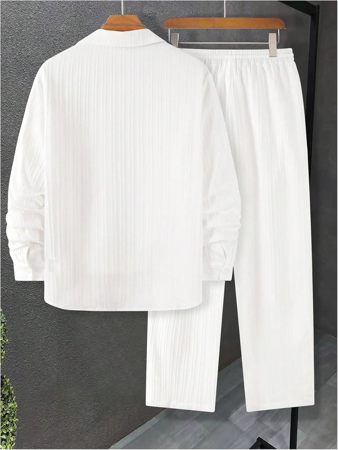 GORGLITTER Men's 2 Piece Linen Suit Casual Long Sleeve Button Down Shirt and Pants Set