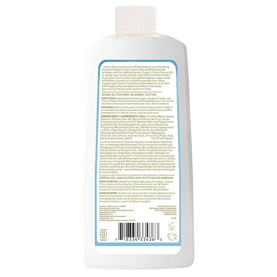 Desert Essence Coconut Oil Mouthwash- Alcohol & Sugar-Free - Coconut Oil & Tea Tree Oil Mouthwash for Adults & Kids 6+ Promotes Gum Health, Fresh Breath, Soothing