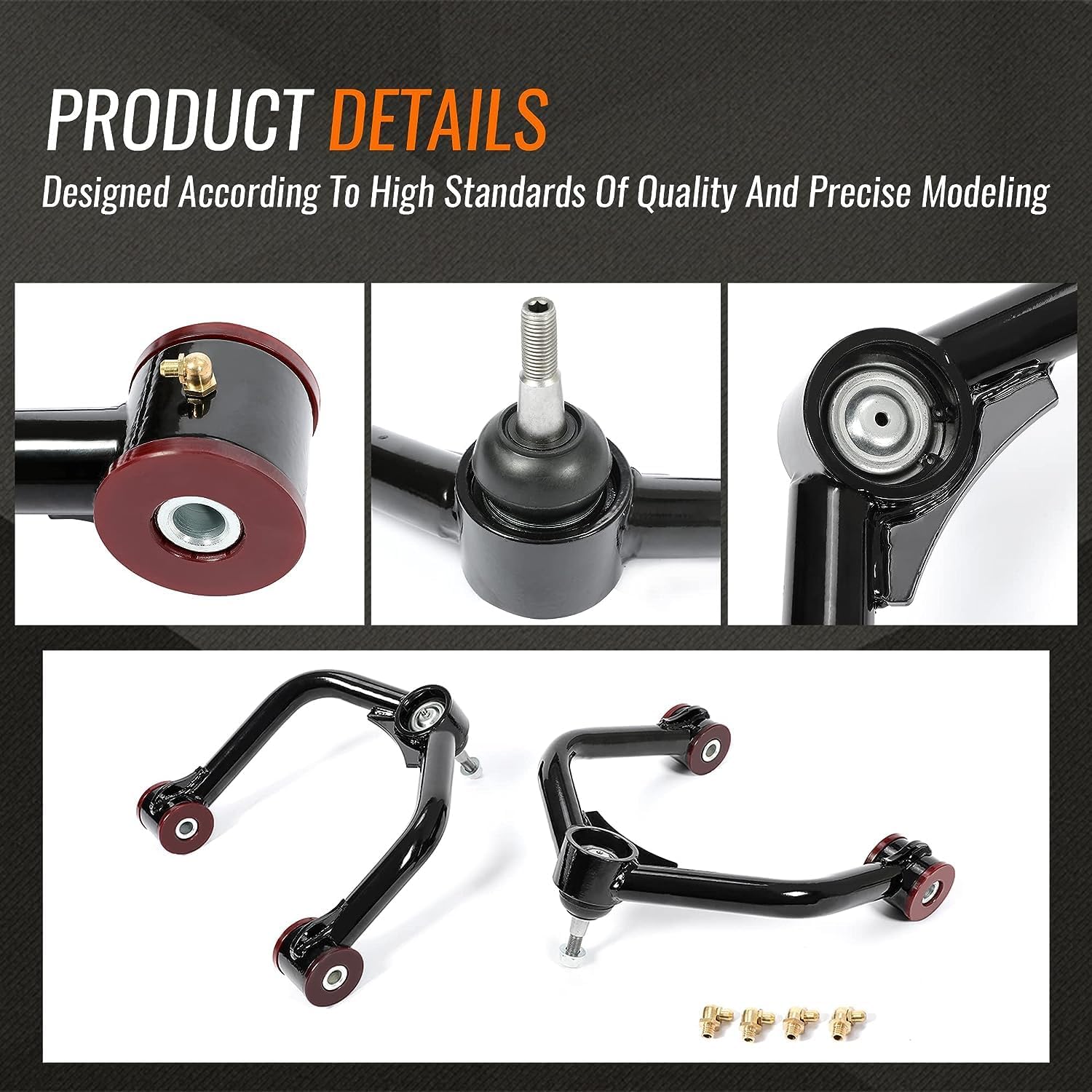 Kojem 2-4" Lift Front Upper Control Arm Kit Compatible with 2004-2015 Nissan Titan/ 2005-2019 Armada (INCLUDES PRO-4X) Steel Powder Coated Black Suspension Arm Kit
