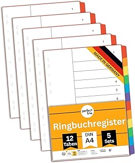 perfect line Ordner-Register DIN-A4, 12-teilig, 5er Set, Karton, MADE IN GERMANY