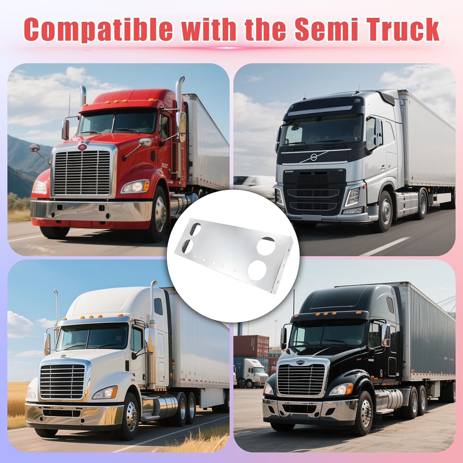 Tail Light Panel Stainless Steel with Four 4.49" and Sixteen 0.67" Light Round Cutouts Rear Light Panel with a Backing Panel for Semi Truck