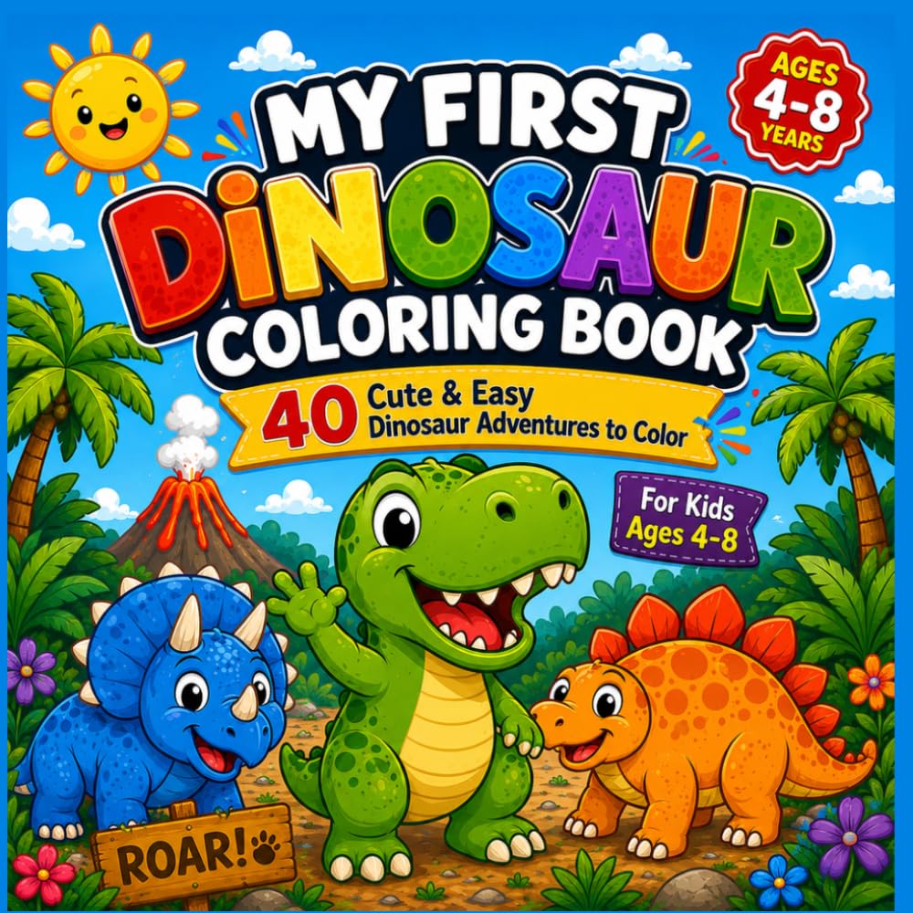 My First Dinosaur Coloring Book: 40 Cute & Easy Dinosaur Adventures to Color