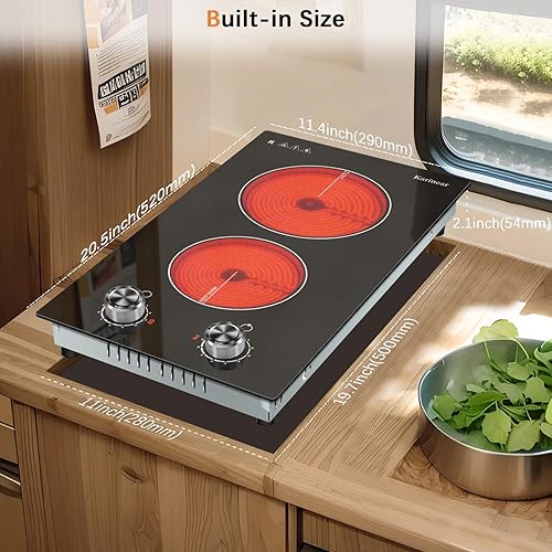 Miniatura 7 de Karinear Estufa eléctrica de 110 V, 2 quemadores, encimera de control de perilla de 12 pulgadas y estufa de cerámica integrada, 9 niveles de