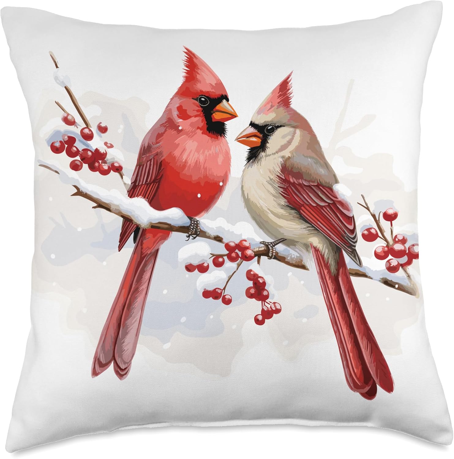 Red Christmas Cardinal Couple Snow Cute Bird Winter Lovers Throw Pillow