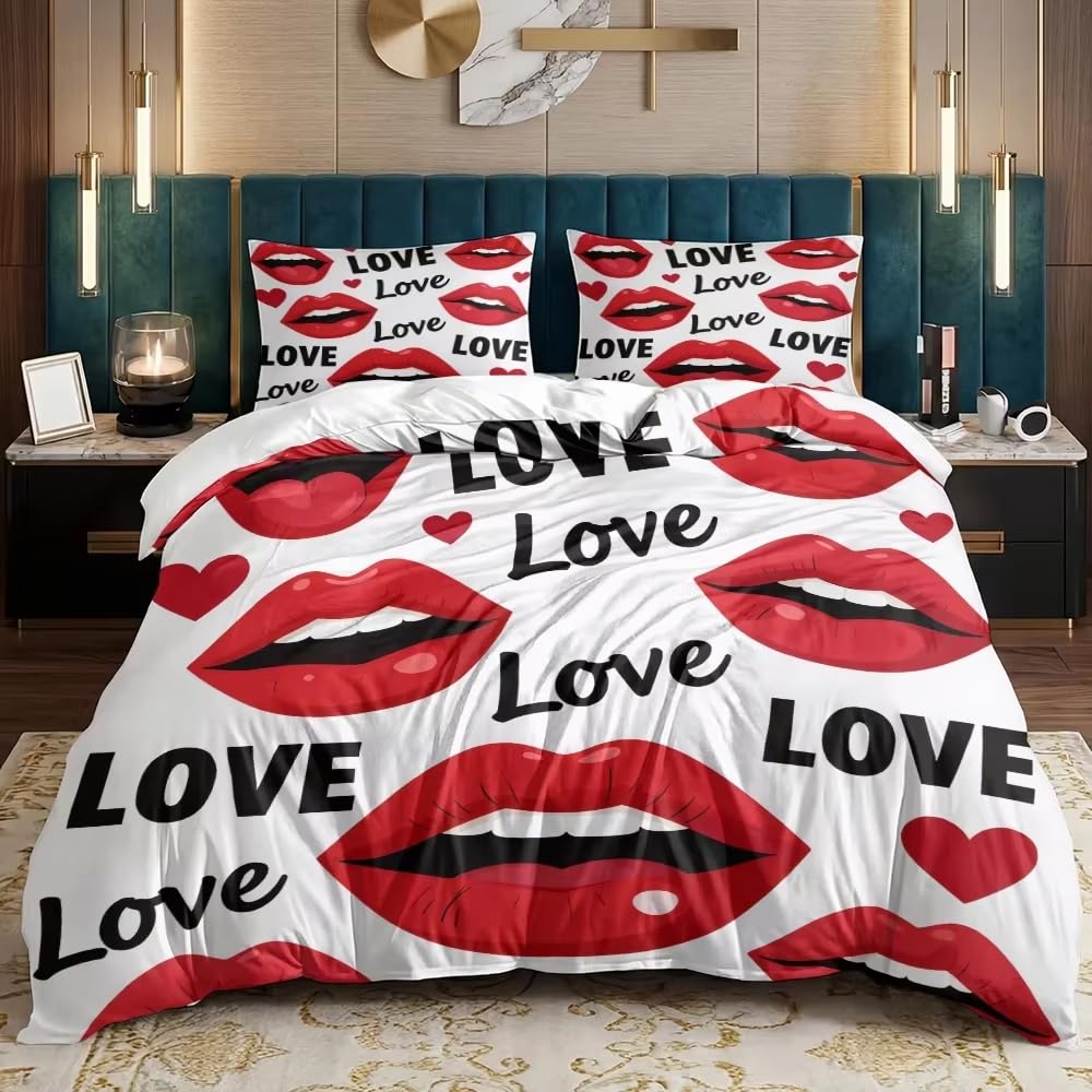 Housse de couette lèvres rouges : fini la chambre terne, sublimez votre lit pour la Saint-Valentin
