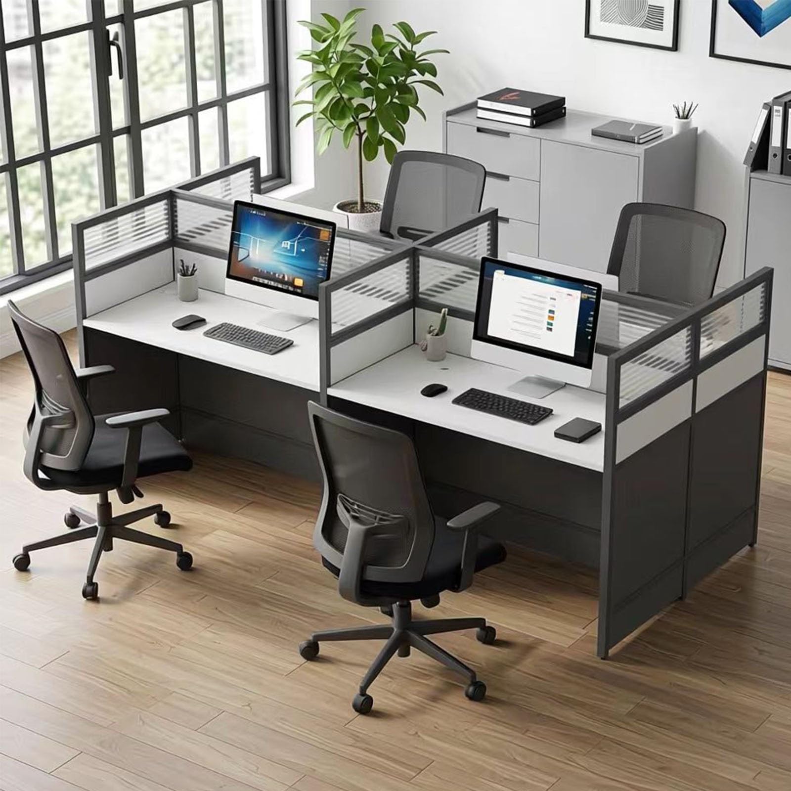 cendbirut Office Cubicle Desk Workstation, Staff Workstation with Mute Privacy Partitions and Cable Management, Cubicle Desk for Multi Person, Home Office, Call Center, Startup