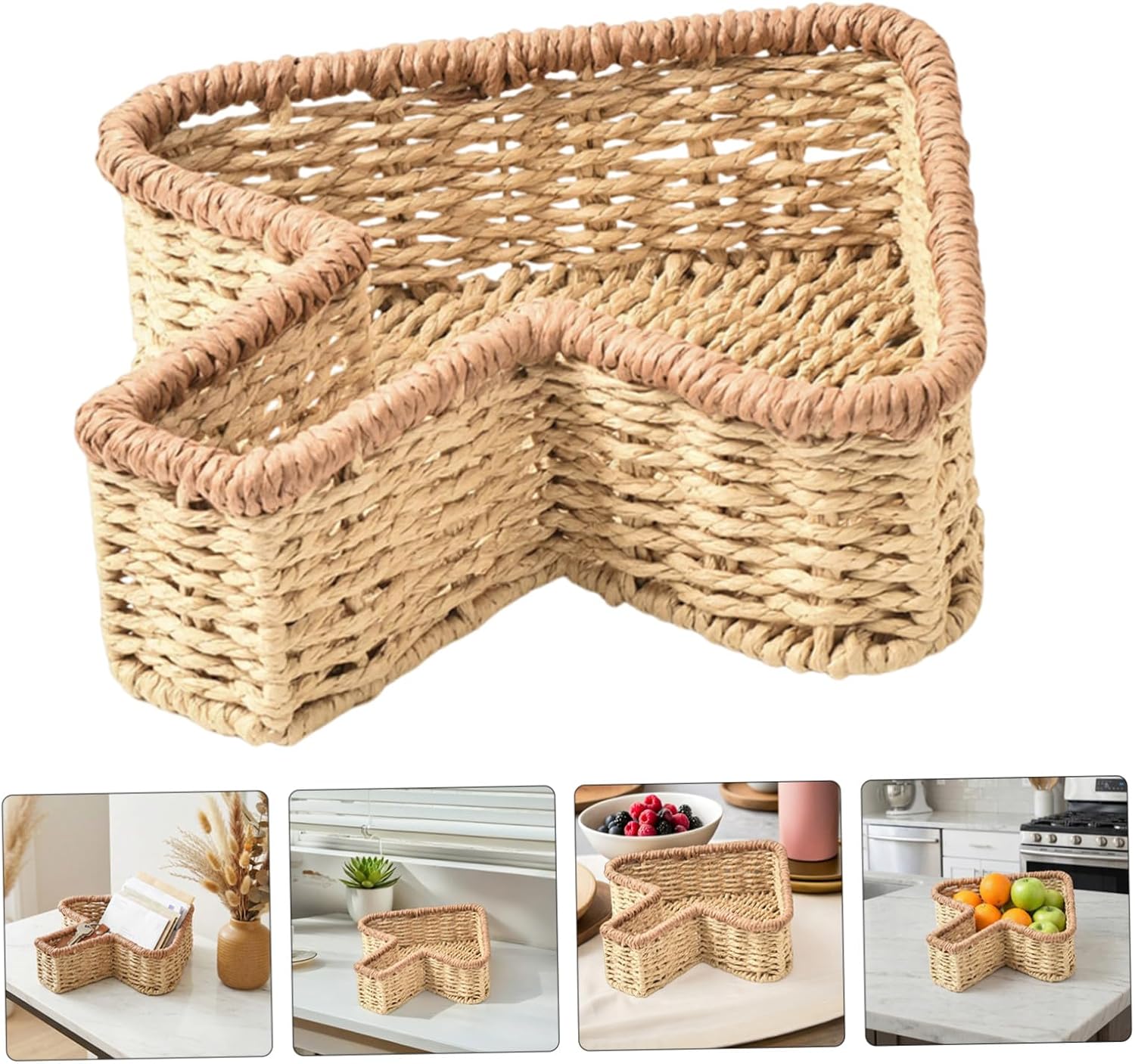 MAGICLULU Hand Woven Plastic Storage Basket with Multifunctional Design and Versatile Storage Solution for Living Room and Coffee Table Decorative Entryway Organizer Tray