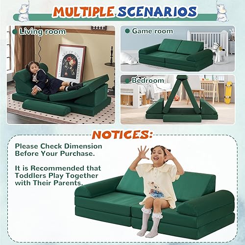 Miniatura 7 de jela Sofá infantil certificado de seguridad, sofá suave para niños con funda lavable a máquina, juego de construcción de fuerte de espuma gruesa