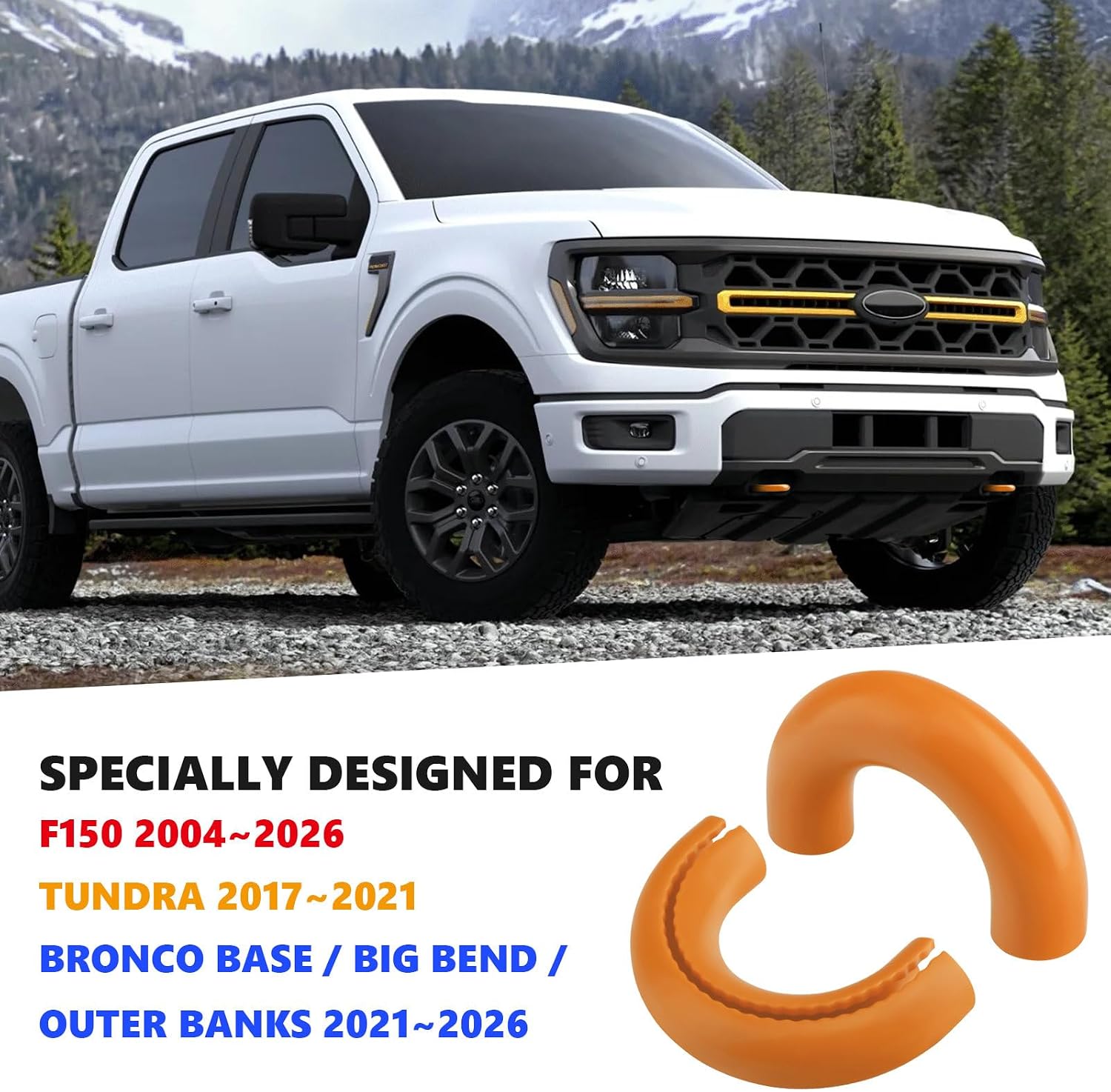 Tow Hooks Covers for Ford F150 2004-2026 Bronco Base/Big Bend/Outer Banks 2021-2026 Compatible with Toyota Tundra Accessories 2017-2021 (Dark Orange)