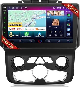 8 Core 4+64G Car Stereo Radio Upgrade for Dodge RAM 1500 2500 3500 2013 2014 2015 2016 2017 2018 with Wireless CarPlay and Android Auto, 9 inch Touch Screen Radio Replacement with GPS fit Auto AC