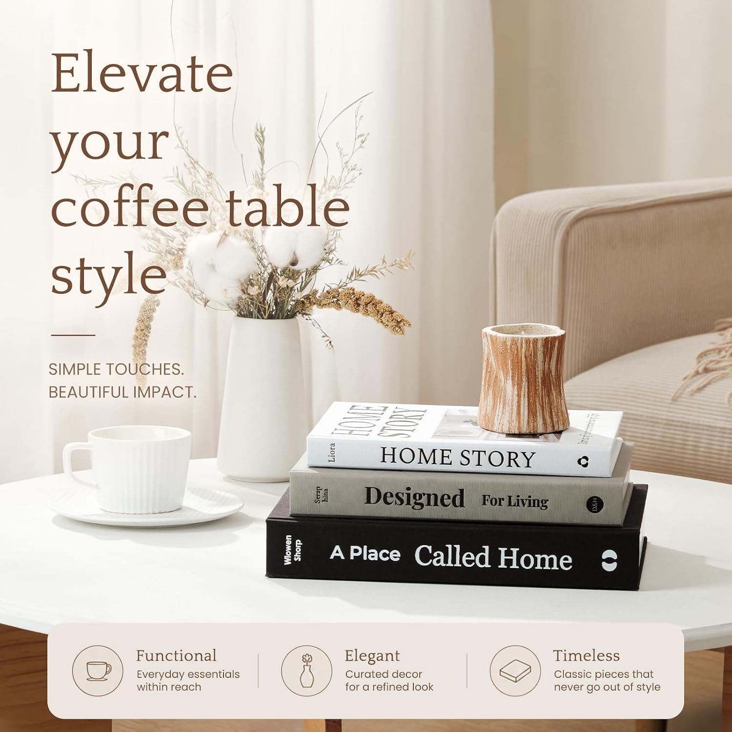 Aesthetic Decorative Books-Set of 3 Linen Fake/Faux Books for Modern Home Decoration on Coffee Table, Bookshelf or Mantel-Photo Storage Solution and as a Keepsake Box