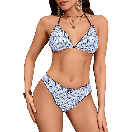 Verdusa Women's 2 Piece Floral Halter String Triangle Bikini Sets Tie Back Holiday Swimsuit Bathing Suits