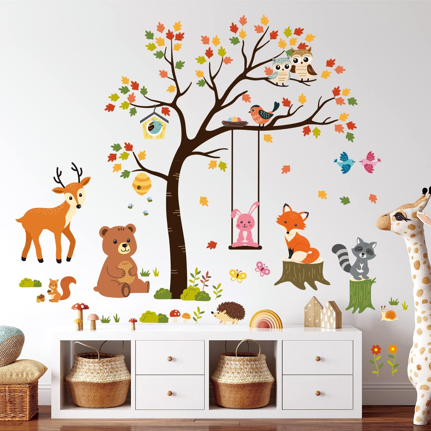 Amazon.com: decalmile Woodland Animals Tree Wall Decals Deer Monkey Fox ...