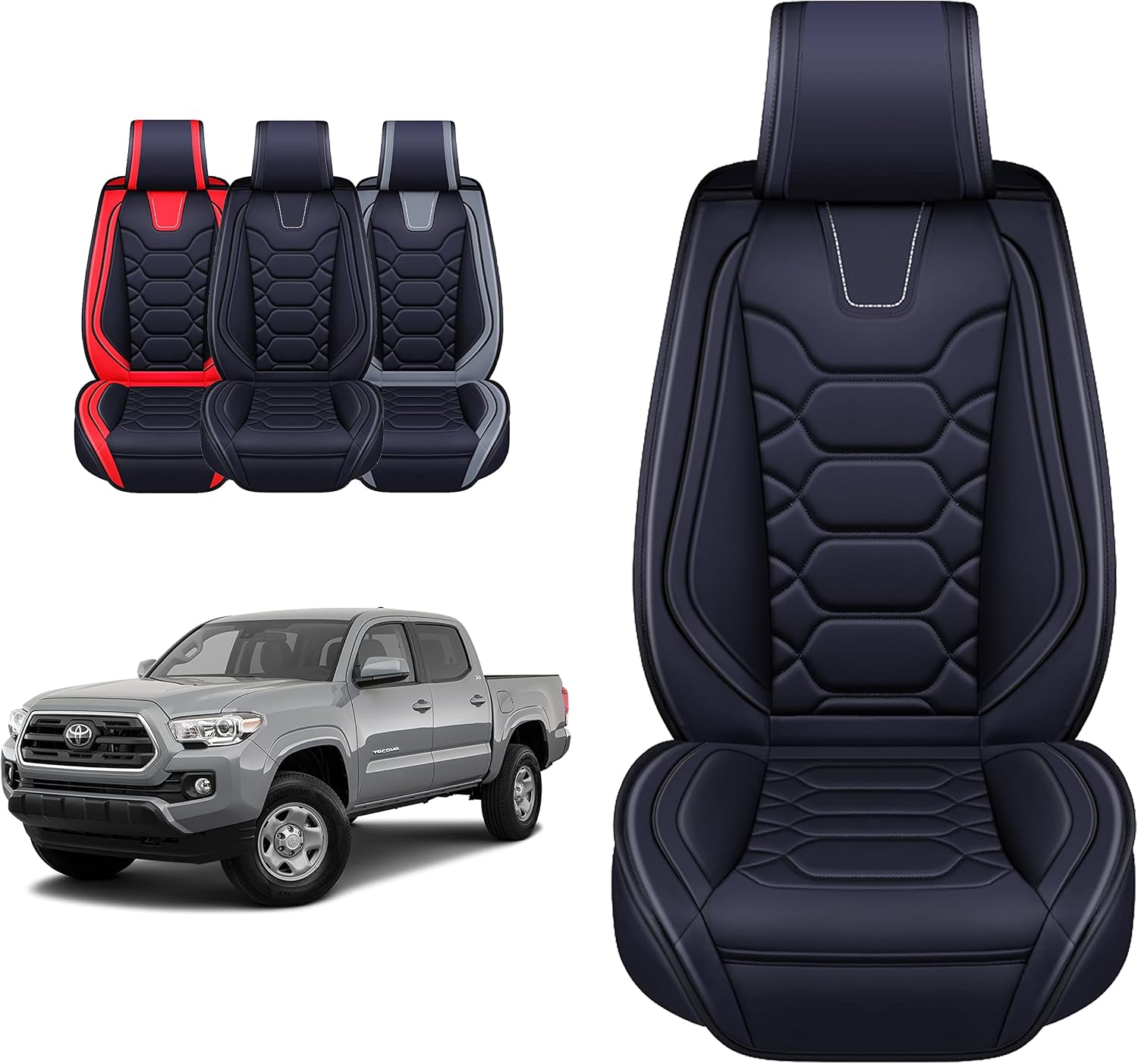 OASIS AUTO Toyota Tacoma Accessories Seat Covers 2005-2025 Custom Fit Leather Truck Cover Protector Cushion Crew Double Extended Cab TRD(Sport Front Pair, Black)